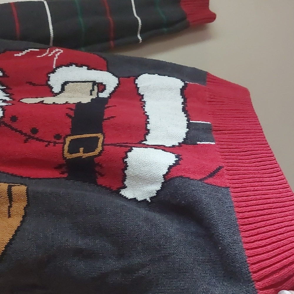Ugly Christmas Sweater Dark Gray Red Multi Santa Holding A Tasty Beverage Sz L - Picture 13 of 16